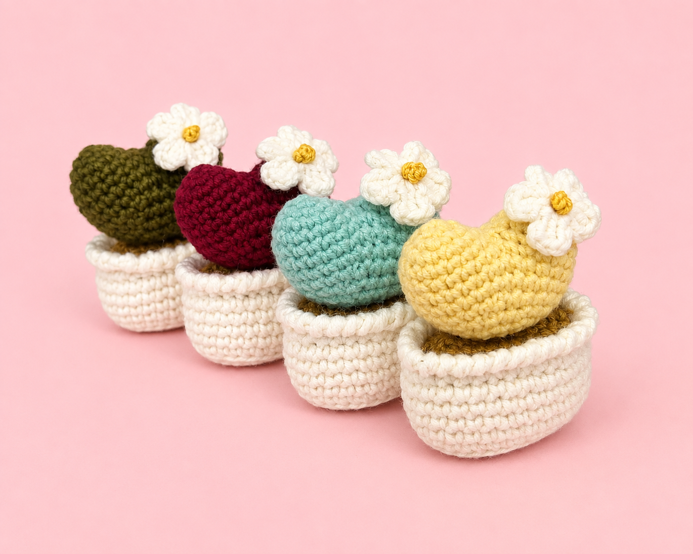 Pastel Heart Cactus Mini Crochet Set