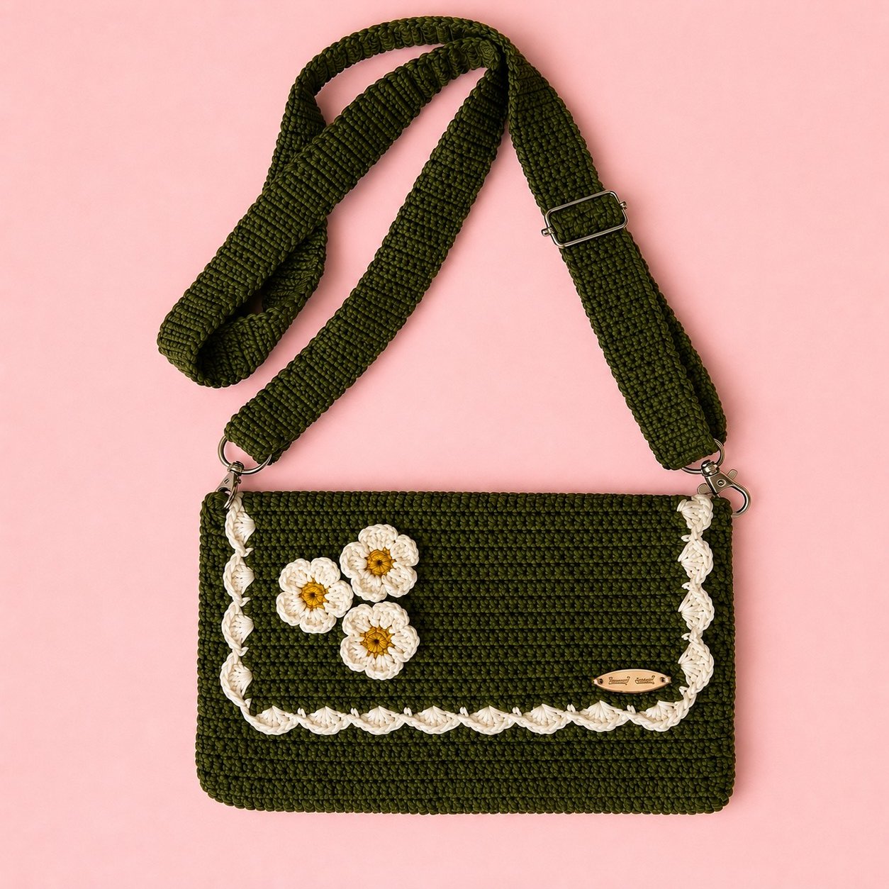 Olive Daisy Crochet Crossbody Bag