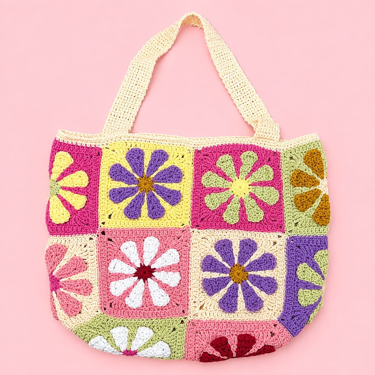 Floral Granny Square Crochet Tote Bag