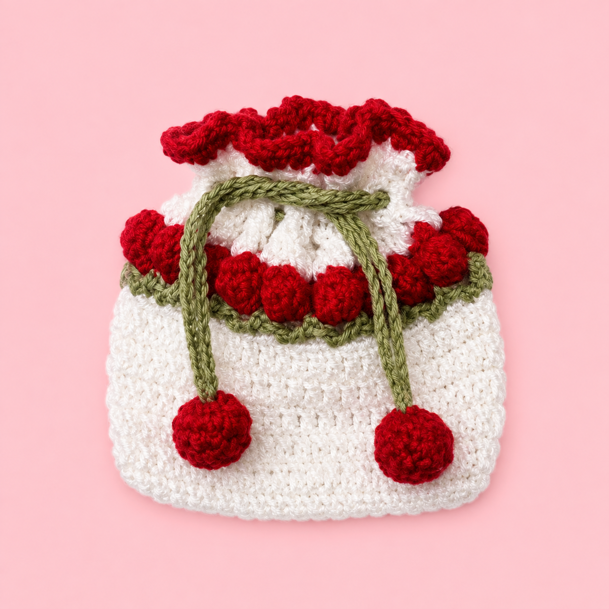 Cherry Drawstring Crochet Pouch & Personalized Gift Set