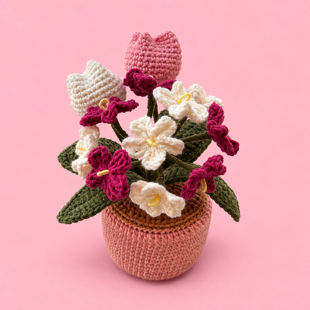 Potted Crocheted Floral Arrangement